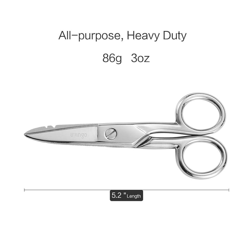 [Australia - AusPower] - LIVINGO 5-1/5 Inch Heavy Duty Electrician Scissors, Professional Forged Stainless Steel Electrical Shears with Notches for Industrial Stripping, Cutting Telecom Cable, Wire 