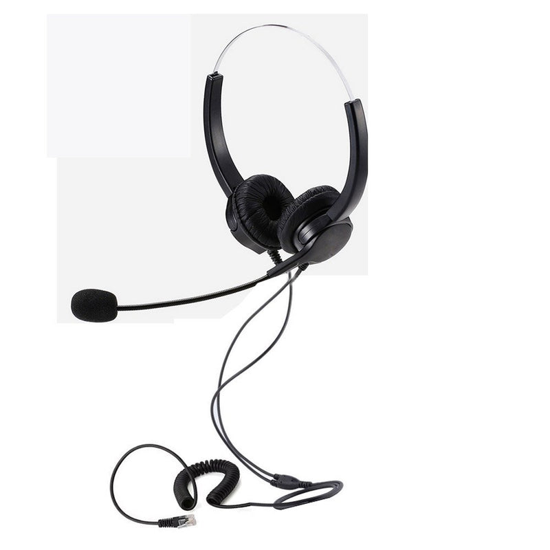 [Australia - AusPower] - TelPal Telephone Headset, Hands-Free Call Center Noise Cancelling Corded Binaural Headset Headphone 4-Pin RJ9 Crystal Head Mic Microphone Desk Phone -Telephone Counseling Services,Insurance, Hospitals 
