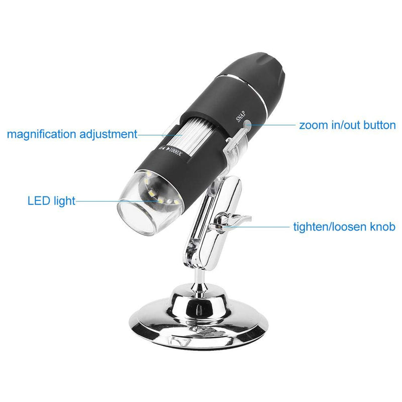 [Australia - AusPower] - Digital Microscope, Walfront Handheld Digital Electronic Microscope 1000X Magnifier 8 LED Adjustable Observation Stand Analog AV Output for TV(US Plug, 110V) 