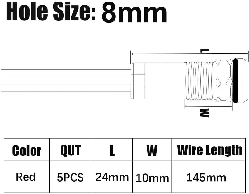 [Australia - AusPower] - Gebildet 5pcs 8mm LED Metal Indicator Light 110V-220V AC Waterproof Signal Lamp (Red) Red 110V 