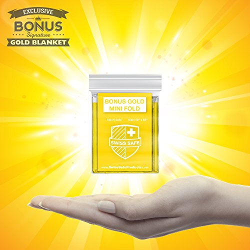 [Australia - AusPower] - Swiss Safe Emergency Mylar Thermal Blankets + Bonus Gold Foil Space Blanket. Designed for NASA, Outdoors, Survival, First Aid, Army Green, 4 Pack 