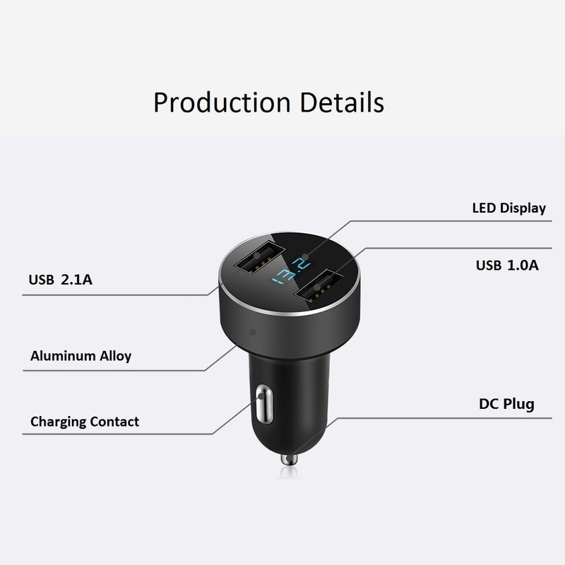 [Australia - AusPower] - Dual USB Car Charger,Cigarette Lighter Voltage Meter,Compatible with Apple iPhone,iPad,Samsung Galaxy,LG,Google Nexus,Other USB Charging Devices, Black 