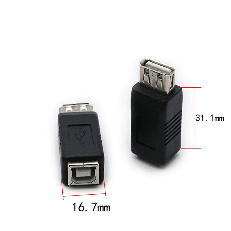 [Australia - AusPower] - 2 Pack USB 2.0 AF/BF Plug Type A Female to Type B Female Adapter Connector Converter Compatible with Laptop Computer Hard Drive Printer Camera 