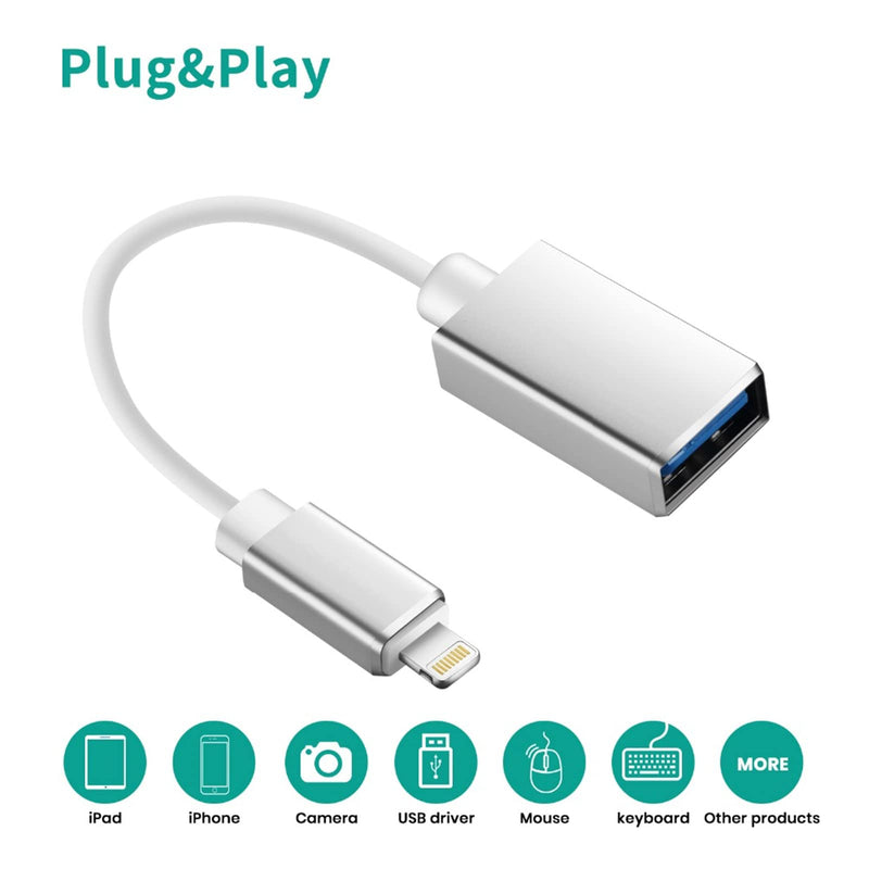 [Australia - AusPower] - Lightning to USB Adapter,Jugsar Aluminum Alloy Data Sync MFi Certified USB3.0 Charging Cable Converter,Lightning Male USB Female Cable Supports Connect Keyboard,Mouse,Camera for iPhone/iPad (Silver) 