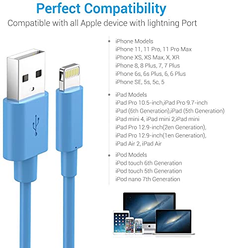 [Australia - AusPower] - Lightning Cable MFi Certified - iPhone Charger 3Pack 3FT Lightning to USB A Charging Cable Power Cord Compatible with iPhone 13 12 SE 2020 11 Xs Max XR X 8 7 6S 6 Plus 5S iPad Pro iPod Airpods - Blue 