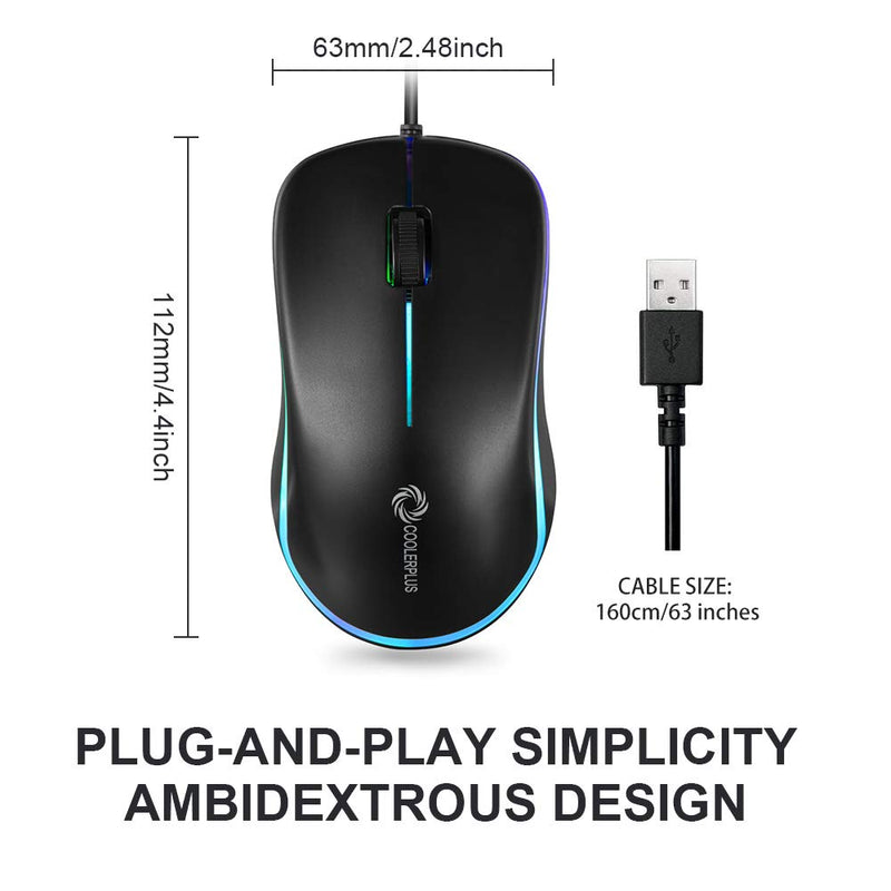 [Australia - AusPower] - Coolerplus FC112 USB Optical Wired Computer Mouse with Easy Click for Office and Home, 1000DPI, Premium and Portable,Compatible with Windows PC, Laptop, Desktop, Notebook (Black) Black 