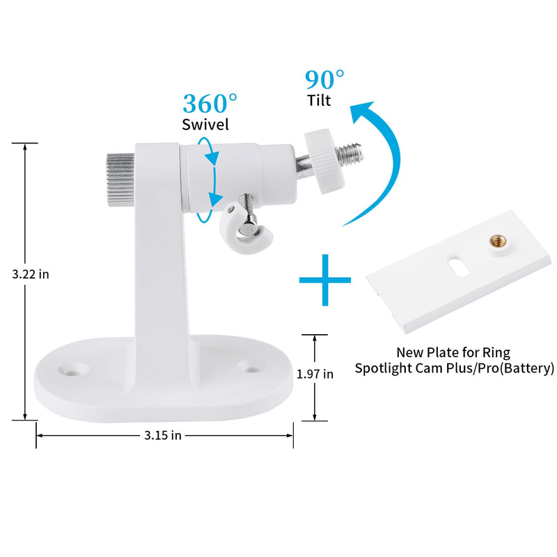 [Australia - AusPower] - 2Pack Security Wall Mount for Ring Spotlight Cam Plus/Pro (Battery), 360° Adjustable Indoor/Outdoor Mounting Bracket for Ring Surveillance Camera System - White 
