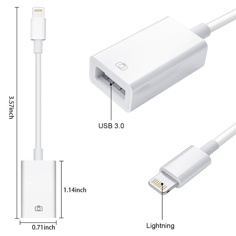 [Australia - AusPower] - Lightning to USB Camera Adapter Lightning Female USB OTG Cable Adapter for Select iPhone,iPad Models Support Connect Camera, Card Reader, USB Flash Drive, MIDI Keyboard, White (White) 