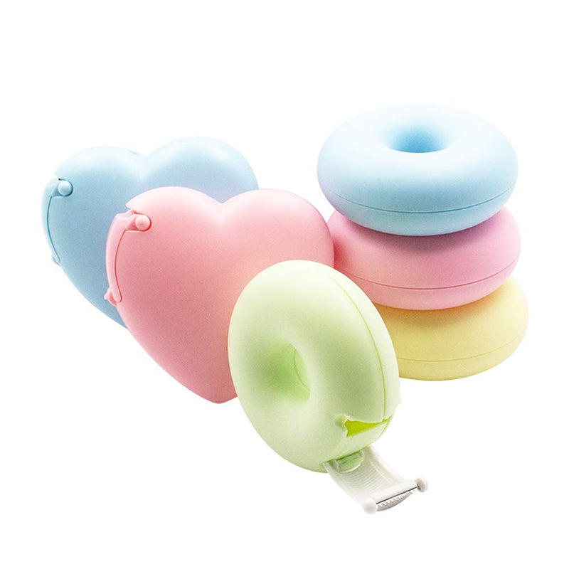 [Australia - AusPower] - ISKYBOB Set of 6 Creative Heart and Donut Shape Tape Dispenser Cute Washi Tapes Cutter Stand Eyelashes Extension Sticker Container Box Gift Packaging Gadget Desk Organizer 