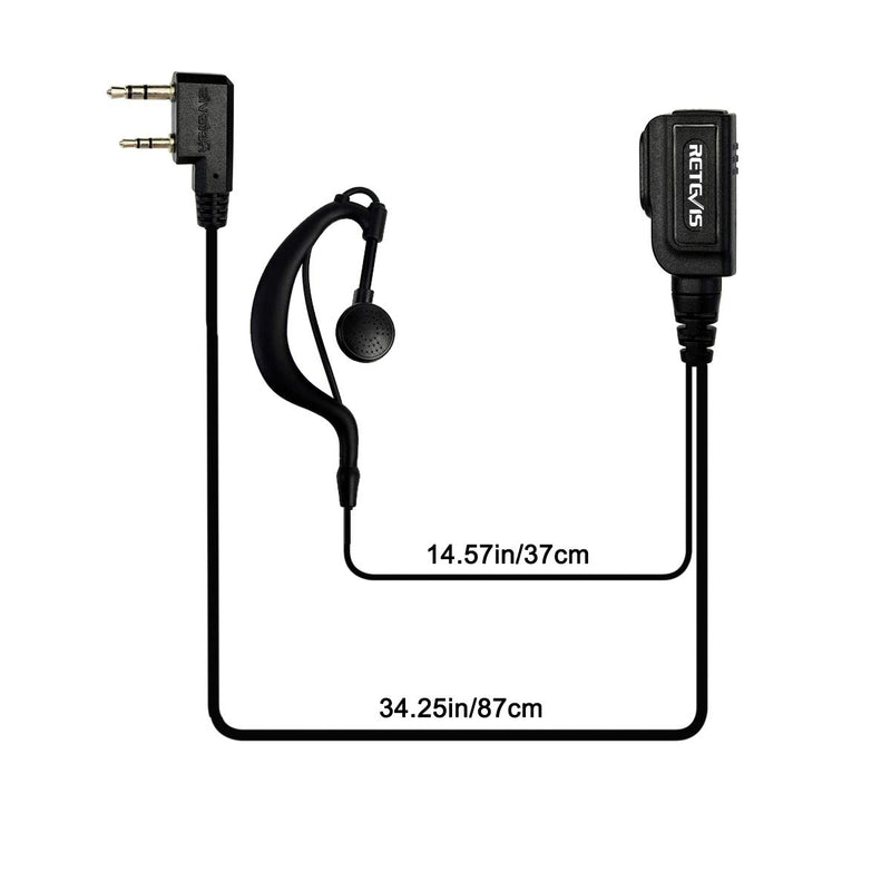 [Australia - AusPower] - Retevis Earhook Walkie Talkie Earpiece with Mic 2 Pin, Compatible with Retevis RT22 H-777 RT21 Baofeng UV-5R BF-888S pxton eSynic Walkie Talkies, C Shape Two Way Radio Headset with PTT(2 Pack) 
