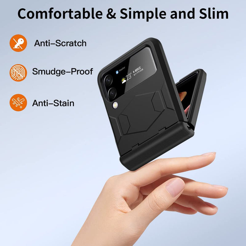 [Australia - AusPower] - LEIAU z flip 3 case with Hinge, Galaxy z flip 3 Case with Hinge Protection,flip z 3 case Ultra Thin Lightweight Shockproof Anti-Drop Semi-Auto Hinge Protective Case for Samsung z flip 3 5G (2021) Black 