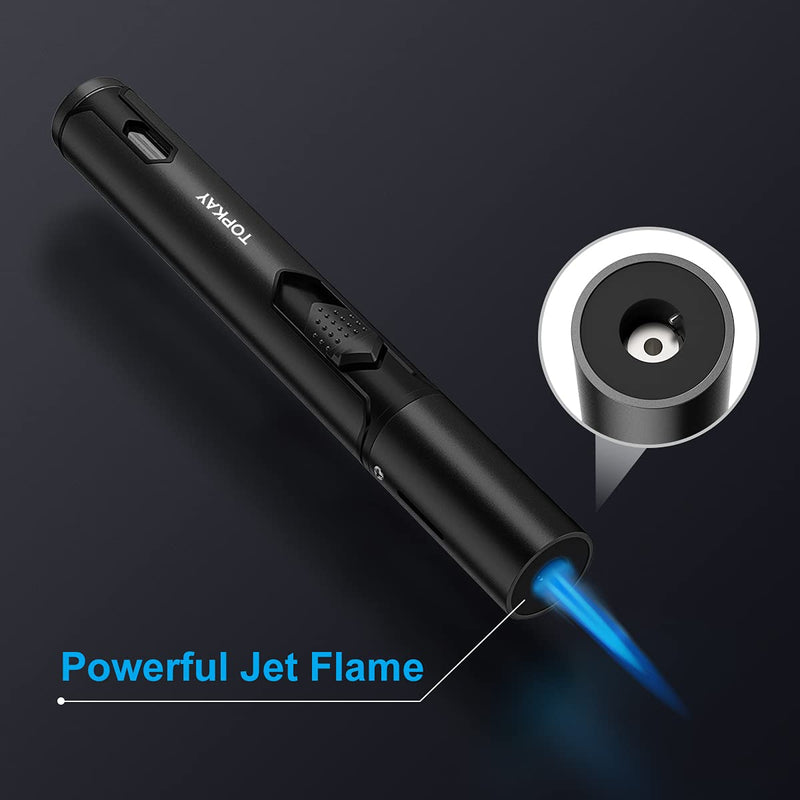 [Australia - AusPower] - Torch Lighters, 2 Pack, Butane Lighters, Adjustable Jet Flame Torch Lighters, Windproof Butane Refillable Gas Torch Lighter Long Lighter for Candle, Grill, BBQ, Fireworks(Butane Not Included) (Black) 