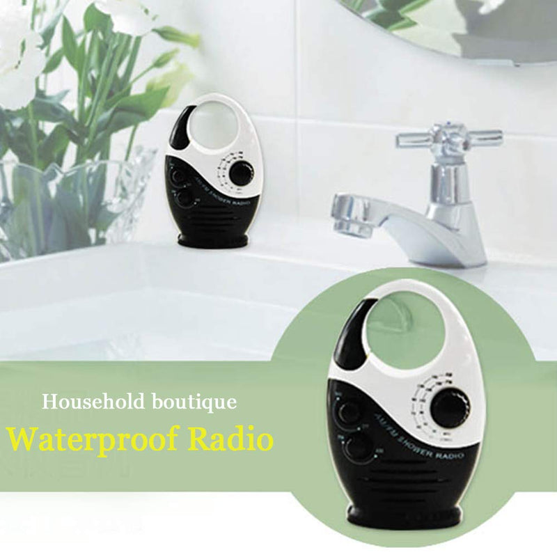 [Australia - AusPower] - EMVANV Waterproof Shower Radio, Portable Hanging Splash Proof Mini AM/FM Radio Speaker with Top Handle Adjustable Volume for Bathroom Outdoor Use Black and White 