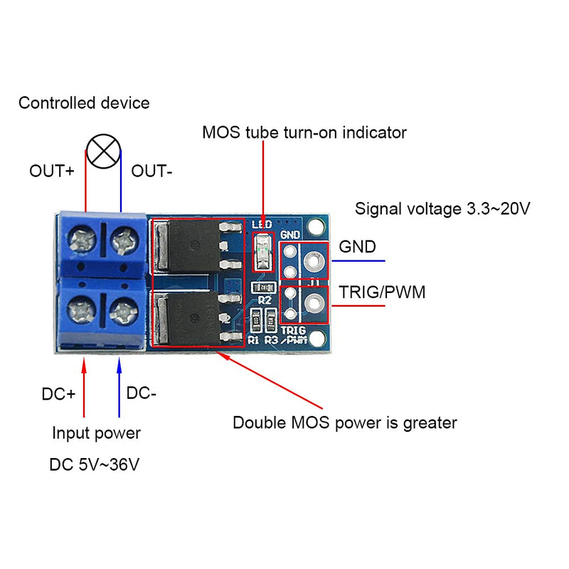 [Australia - AusPower] - WMYCONGCONG 10 PCS MOSFET Trigger Switch Drive Module DC 5V-36V 15A 400W Dual High-Power 0-20KHz Electronic Switch Control Board DC Motor Speed Controller 