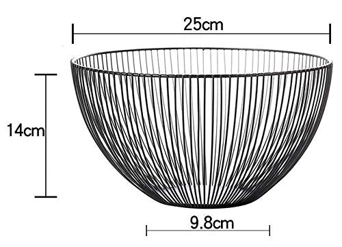 [Australia - AusPower] - Metal Wire Fruit Basket,Large Round Storage Baskets for Bread,Metal Wire Bread Fruit Bowl Vegetable Stand Holder for Snacks,Modern Fruit Bowl Decorate Kitchen Counter,Black By Cq acrylic Black High 