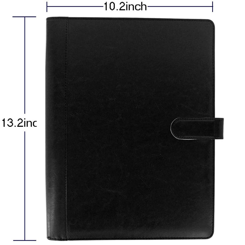 [Australia - AusPower] - Professional Portfolio Leather Business Padfolio Notebook with Letter Size Clipboard, A4 Portfolio Binder & Organizer Folder (Black) Black 