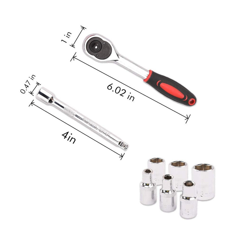 [Australia - AusPower] - Egofine 12pcs 1/4 Inch Ratchet Socket Wrench Set, Drive Socket Set with 10 Sockets 4-13mm and 2 Way Quick Released Ratchet Handle and Extension Bar 