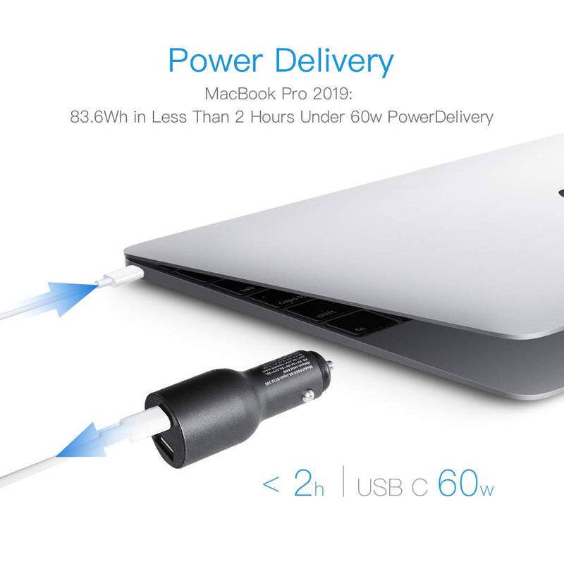 [Australia - AusPower] - ABCOOL USB C PD PPS Car Charger - 84W Dual Port Fast Charging Adapter with 60W Power Delivery for MacBook Pro/Air, iPad Pro, iPhone, Samsung Galaxy and Ultrabook Laptop Notebook, 24W QC3 for Android 