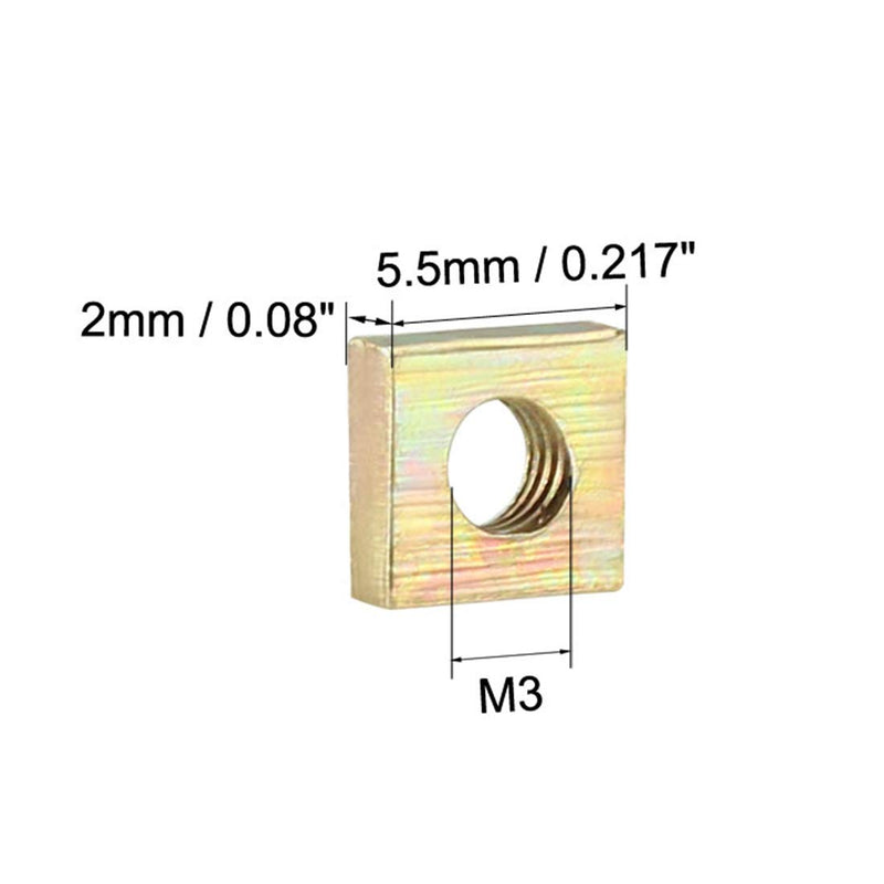 [Australia - AusPower] - uxcell Square Nuts, M3x5.5mmx2mm Yellow Zinc Plated Metric Coarse Thread Assortment Kit, 100 Pcs 