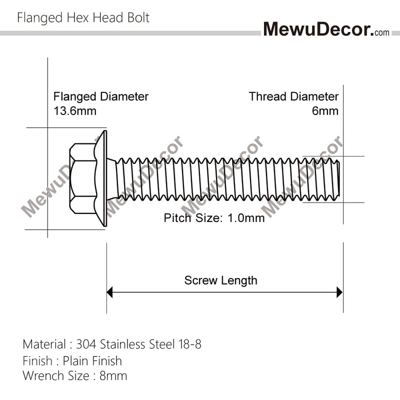 [Australia - AusPower] - M6-1.0 x 20mm Flanged Hex Head Bolts Flange Hexagon Screws, Stainless Steel 18-8 (304), Plain Finish, 25 PCS M6 x 20mm (25 PCS) 