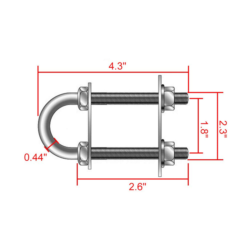 [Australia - AusPower] - NovelBee 2-Pack of Stainless Steel Bow Stern Eye Tie Down U Bolt with Nuts and Washers,Stock Dia.1/2" (Length:4-1/4") Length:4-1/4" 