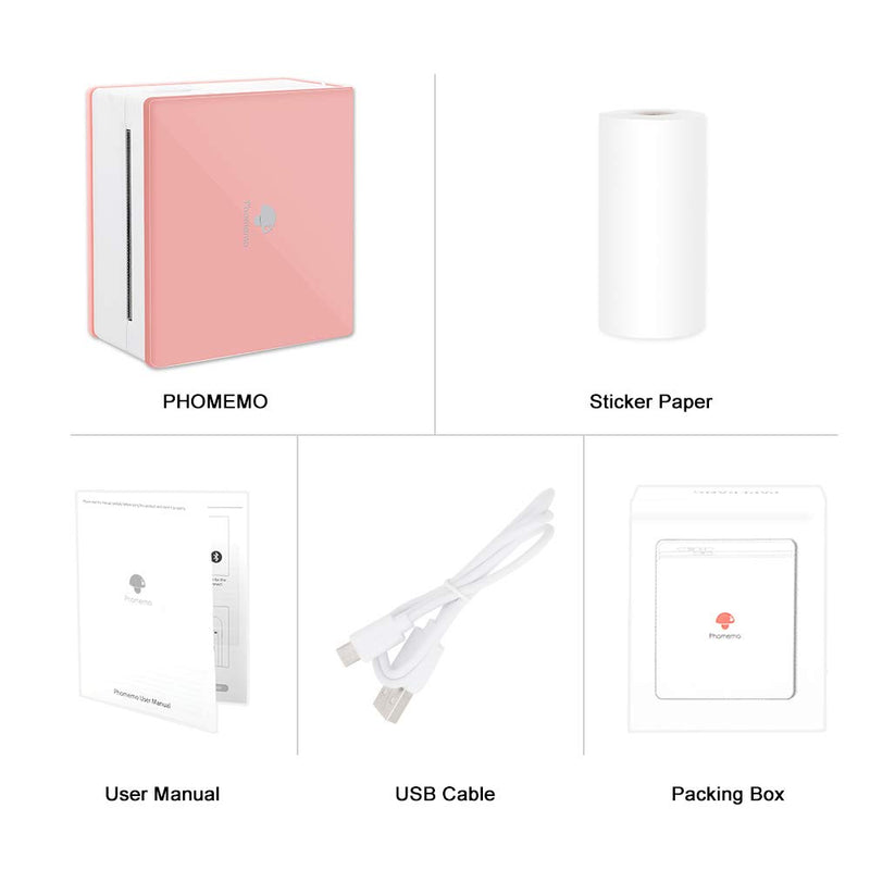 [Australia - AusPower] - Phomemo M02 Portable Pocket Printer- Mini Bluetooth Wireless Thermal Sticker Printer Compatible with Android iOS for Instantly Print Fun, Retro-Style Photos, Mini Life Assistant, Good Gift, Pink 