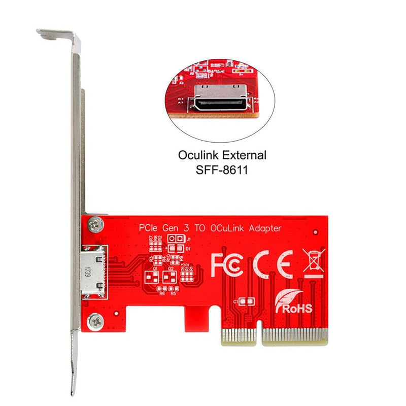 [Australia - AusPower] - Xiwai PCI-E 3.0 Express 4.0 x4 to Oculink External SFF-8612 SFF-8611 Host Adapter for PCIe SSD with Bracket Red PCIe Card External 