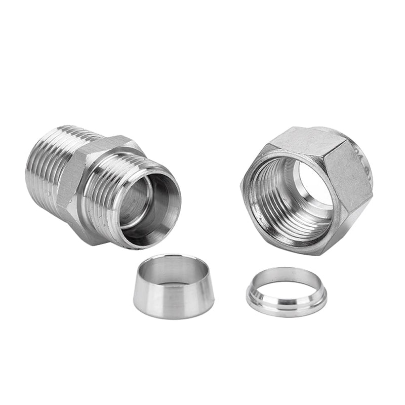 [Australia - AusPower] - Pysrych 304 Stainless Steel Compression Fitting 1/4" Tube OD x 1/4" NPT Male Coupler Straight Adapter Connect with Double Ferrules Pack of 2 1/4" OD x 1/4" NPT 