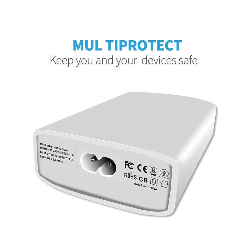 [Australia - AusPower] - USB Charger, XDCDHM 60 Watt 12A 6-Port High Speed Travel Wall Charger Multi-Port USB Charger Hub Charging Station for Apple iPhone/iPad Air/Samsung/Tablets and More (HUB- White) 