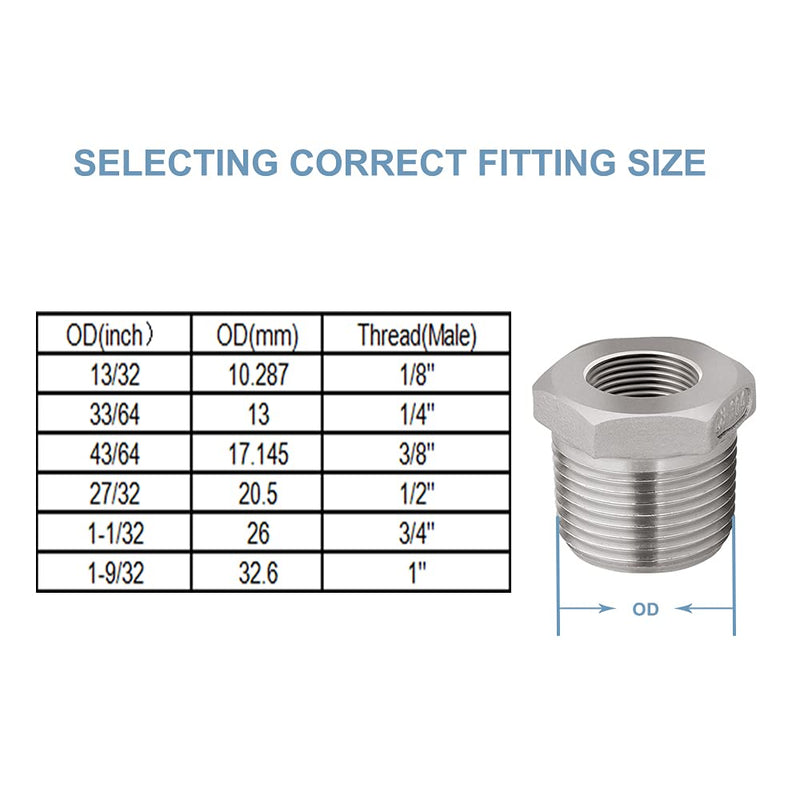 [Australia - AusPower] - Feelers 304 Stainless Steel Reducer Hex Bushing, 1" Male NPT x 1/2" Female NPT Reducing Cast Pipe Fitting 1"x1/2" 1Pcs 