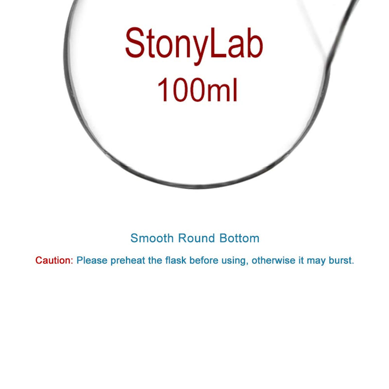 [Australia - AusPower] - StonyLab Glass 100ml Heavy Wall 2 Neck Round Bottom Flask RBF, with 24/40 Center and Side Standard Taper Outer Joint - 100ml 100 ml 