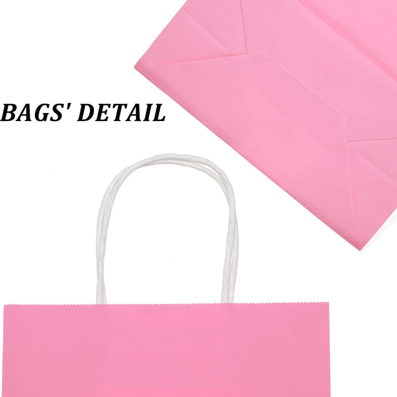 [Australia - AusPower] - Oletx 24PCS Pink Kraft Paper Gift Bags with Handles Bulk 8''x4.25''x10.5'', Craft Shopping Bags,Grocery Retail Bag,Wedding Bags,Birthday Bags 