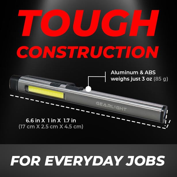 [Australia - AusPower] - Gearlight Rechargeable 3-1 LED COB Work Light with Magnetic Back - This Handheld Flashlight has 3 Modes a Pen Light, Flood Light, and 365nm UV Light - Compact Stocking Stuffer Christmas Gift for Men 