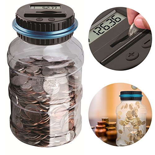 [Australia - AusPower] - Coin Piggy Bank Saving Jar, Winnsty Digital Coin Counter with LCD Display Large Capacity Money Saving Box for All US Coins (Blue) Blue 