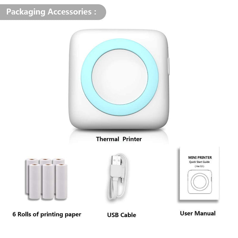 [Australia - AusPower] - LetSketch Mini Sticker Maker, Thermal Picture Inkless Printer, Sticker Printer, Wireless Bluetooth Receipt Printer, 300DPI for Journal Book/Note/Label/Photo(7 Rolls Thermal Paper) 