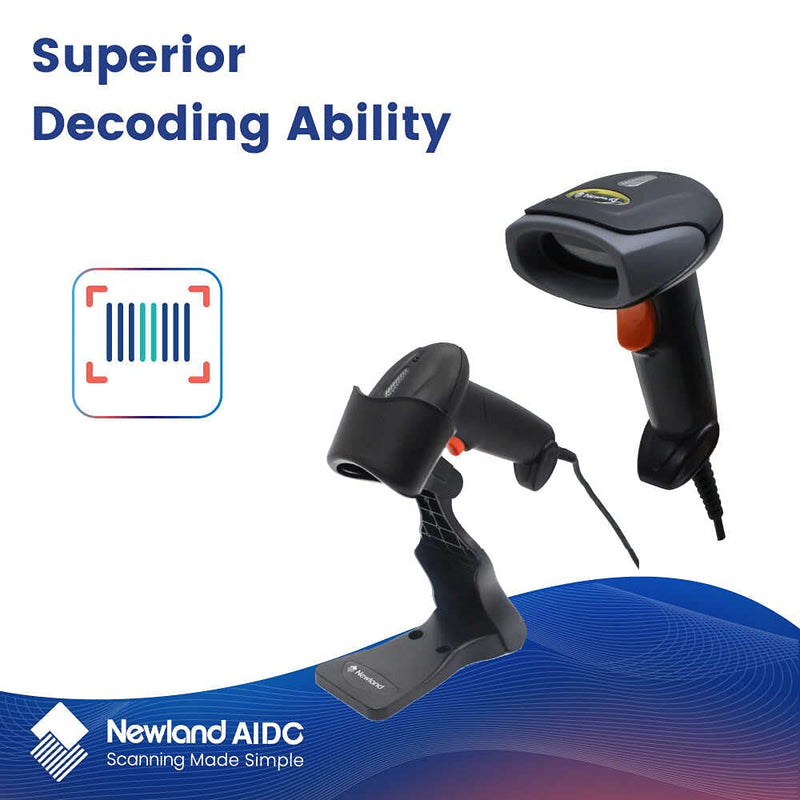 [Australia - AusPower] - Newland Corded Handheld Barcode Scanner OY10 1D Bar Code Reader Scanner with Stand Extremely Fast and Precise Auto Scan Gun for Windows/Mac/iOS/Android/Linux/POS 