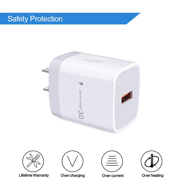 [Australia - AusPower] - Quick Charge 3.0 Fast Charger Compatible Moto X4, Z4 Z3 Z2 Z Play Force, G8 G7 Power Play, G6, G6 Plus(Not for G6 Play), Motorola One, 18W Rapid Wall Charger with 6Ft USB Type C Charging Cable Cord 1Pack 