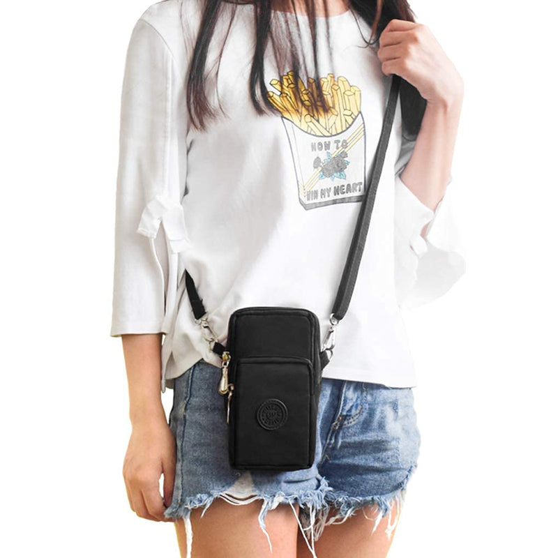 [Australia - AusPower] - WITERY Waterproof Nylon Cute Crossbody Cell Phone Purse Smartphone Wallet Bag for Women Black 