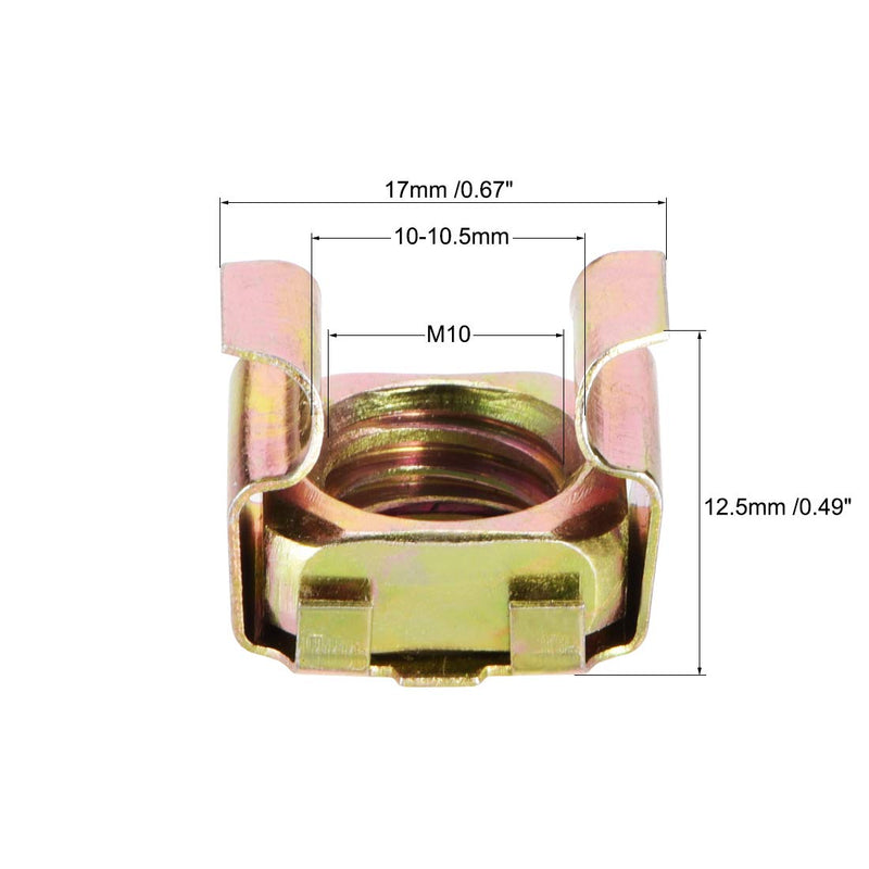 [Australia - AusPower] - uxcell M10 Cage Nuts for Server Rack Cabinet, Carbon Steel Yellow Zinc Plated, Pack of 20 