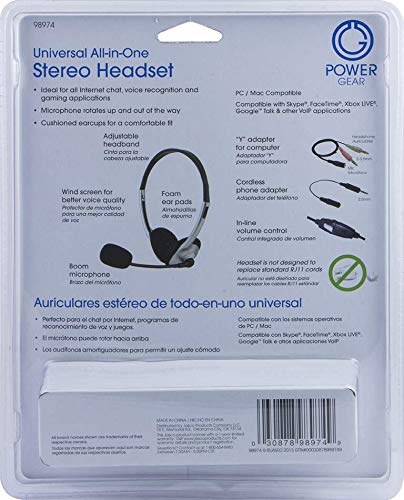 [Australia - AusPower] - Power Gear Universal Over the Ear Headphones, All In One, Microphone, Work From Home, Music, Gaming, Works for iPhone Android PC Mac Skype Zoom Teams Discord VoIP, Black, 98974 