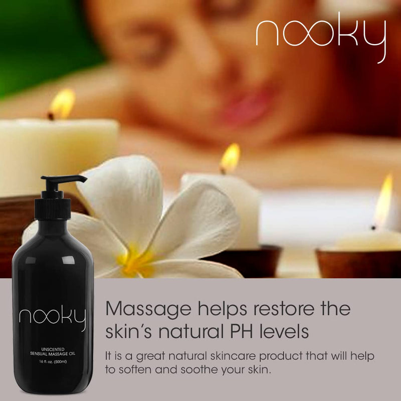 [Australia - AusPower] - Nooky Massage Oil with Fractionated Coconut Oil for Massaging 16 Ounce (Unscented) Unscented 