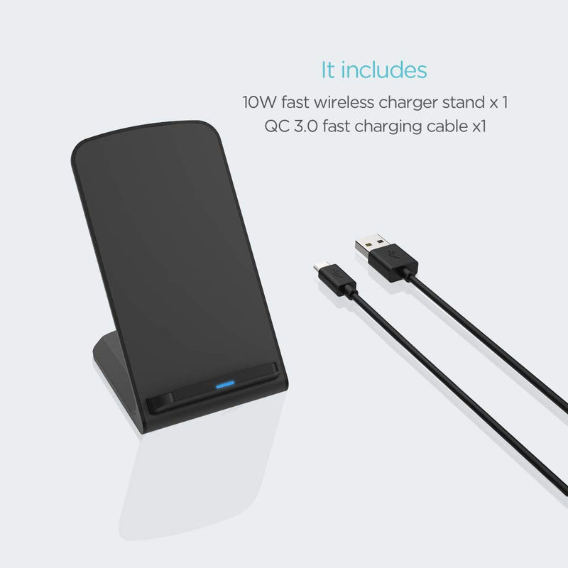 [Australia - AusPower] - Keymox Wireless Charger Stand, Qi-Certified for iPhone 12 SE, 11, 11 Pro, 11 Pro Max, XR, Xs Max, XS, X, 8, 8 Plus, 10W Fast-Charging Galaxy S20 S10 S9 S8, Note 10 Note 9 (No AC Adapter) 