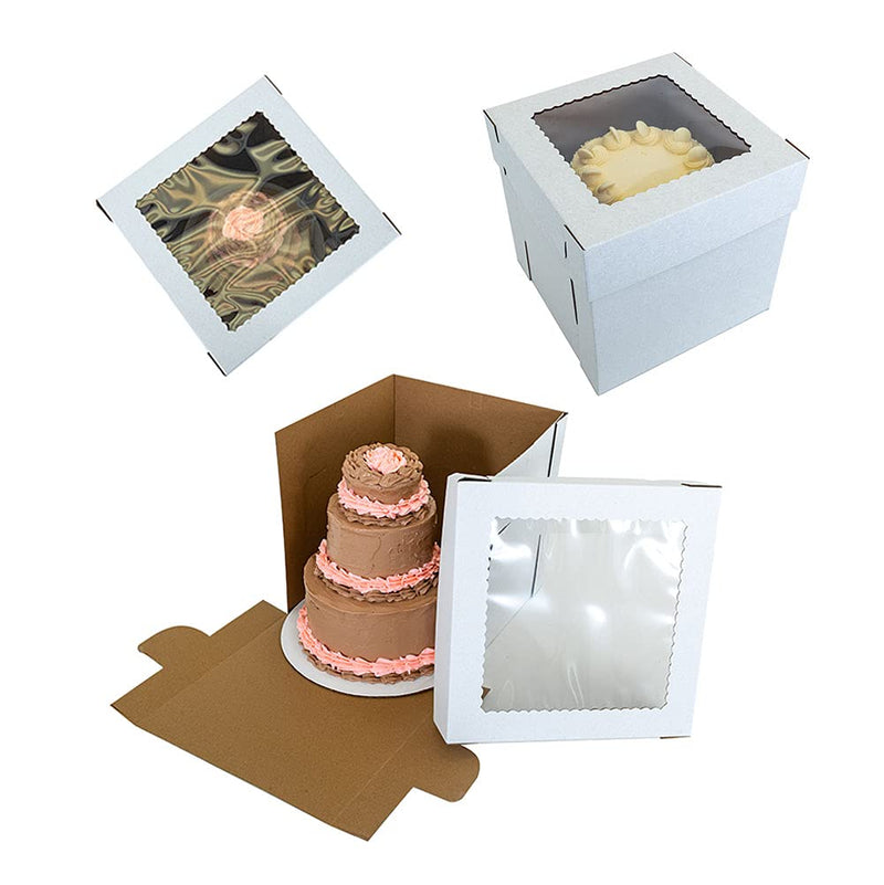 [Australia - AusPower] - Tall Cake Box with Window 1 Pack 12 x 12 x 12 inch White Bakery Box, Disposable Cake Container, Dessert Box, Pastry Gift Box 