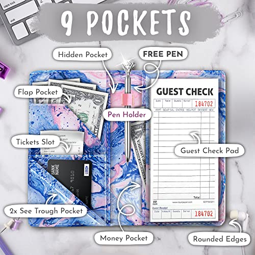 [Australia - AusPower] - 9 Pocket Server Book w/Diamond Pen, Waitress Book w/Money Pocket and Zipper, Waitress Book, Server Books for Waitress, Server Books, Waitress Book Organizer, Server Book Cute, Servers Book 