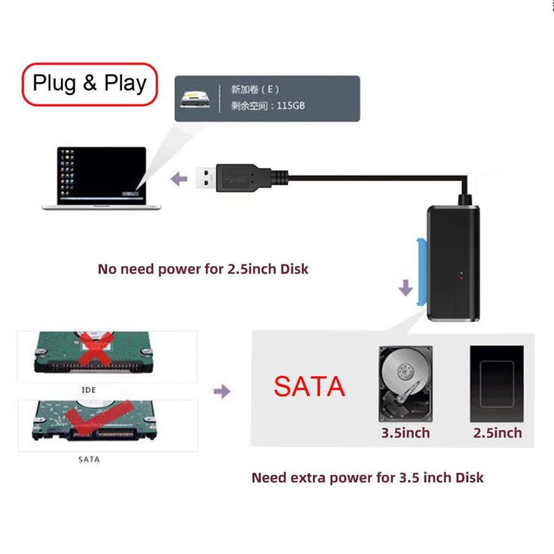 [Australia - AusPower] - NFHK USB 3.0 to Angled SATA 22 Pin Adapter Cable for 2.5" 3.5inch Hard Disk Drive SSD for Desktop Laptop 