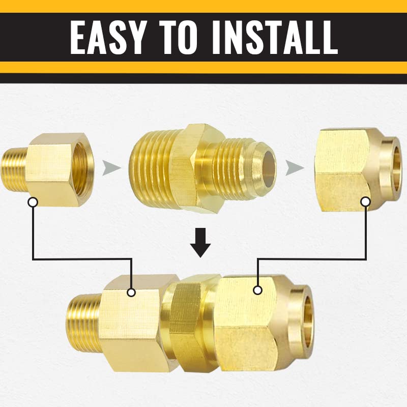 [Australia - AusPower] - SUNGATOR Flare Half-Union, Brass Tube Pipe Fitting, 3/8 Flare to 1/2 NPT Male (2PCS) 