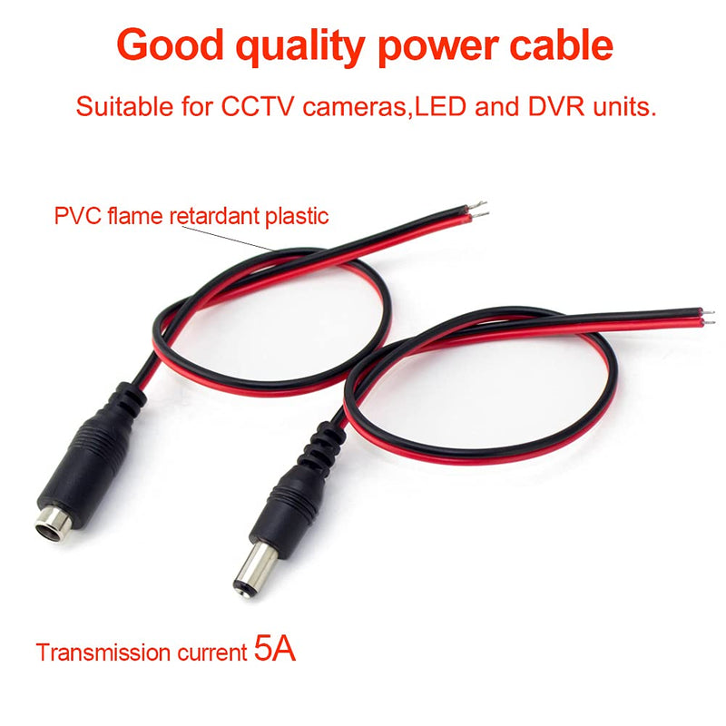 [Australia - AusPower] - CENTROPOWER DC Power Cable 12V 5A Plugs Male Female Connectors for CCTV Security Camera Pigtail Power Adapter Connectors (5.5mm x 2.1mm, 10 Pairs) 