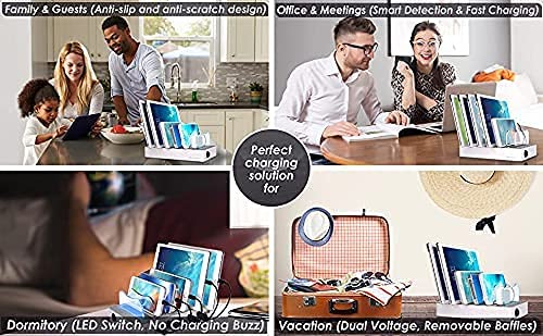 [Australia - AusPower] - PhoNecessity USB Charging Station Dock - Fast Charge Docking Station for Multiple Devices - Multi Device Charger Organizer - Compatible with Apple and Android (Silver 6-Port) 