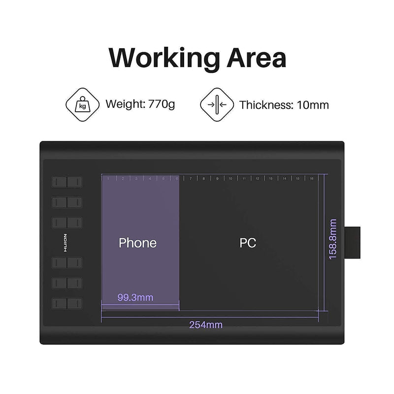 [Australia - AusPower] - Huion Inspiroy H1060P Graphics Drawing Tablet with 2 PCS Digital Pen PW100, OTG Adapter Included 