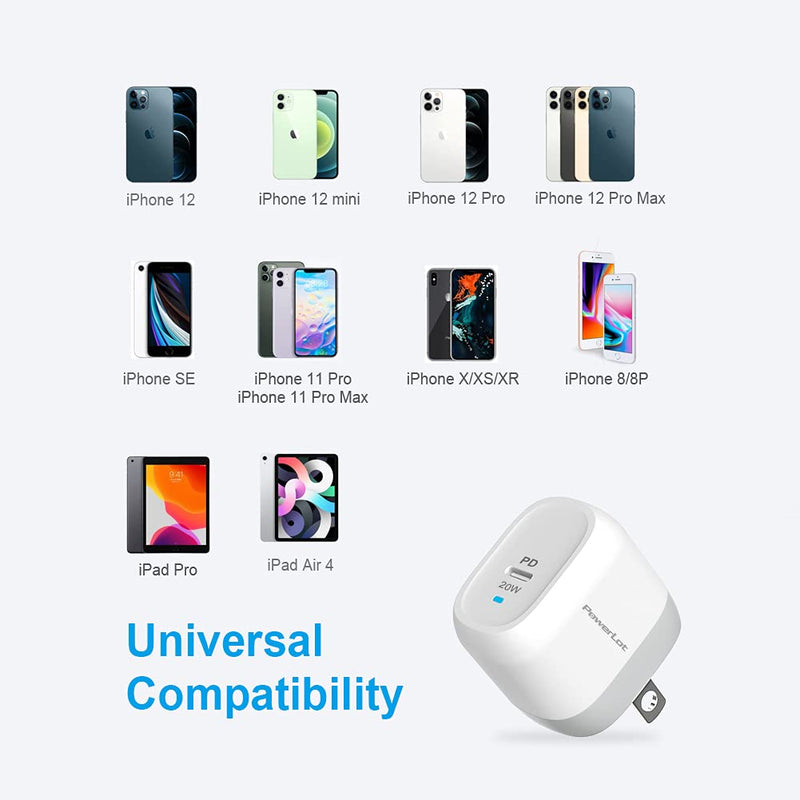 [Australia - AusPower] - USB C Wall Charger, PowerLot Foldable PD 3.0 Fast Charger GaN 20W USB C Power Adapter Compact USB C Charger for iPhone 13 Pro Max, 13 Mini, iPhone 12 Pro Max, 12 Mini, iPad Pro (Cable Not Included) iPhone 13 charger 